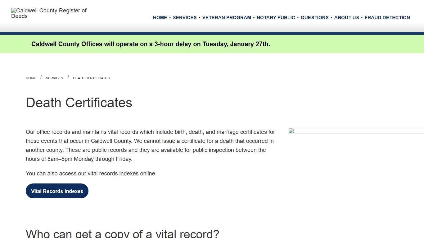 Death Certificates Caldwell County Register of Deeds