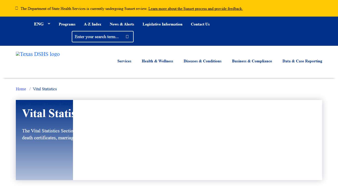 Vital Statistics Texas DSHS